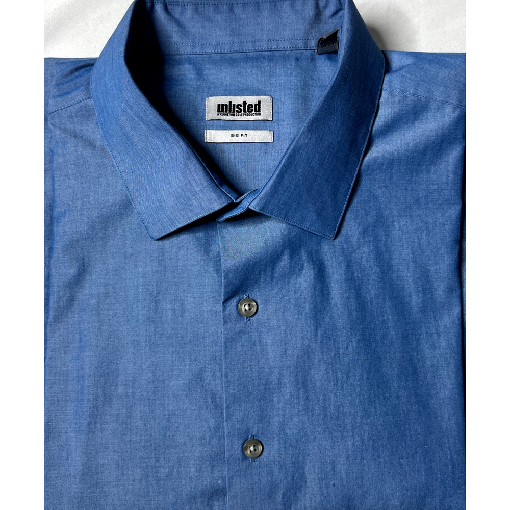 Unlisted Kenneth Cole Big Fit‎ Blue Mens Size 19 34/35 Button Up Long Sleeve